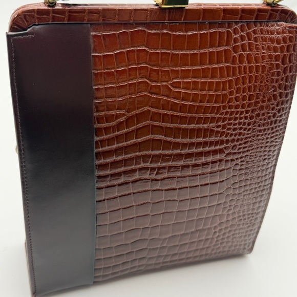 Vintage Lennox Bags Faux Crocodile Print Clasp Handbag 1950s 1960s - Picture 2 of 16